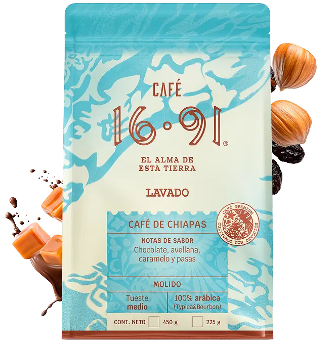 Café 16:91 lavado Chiapas notas chocolate avellana caramelo café molido 100% arábica
