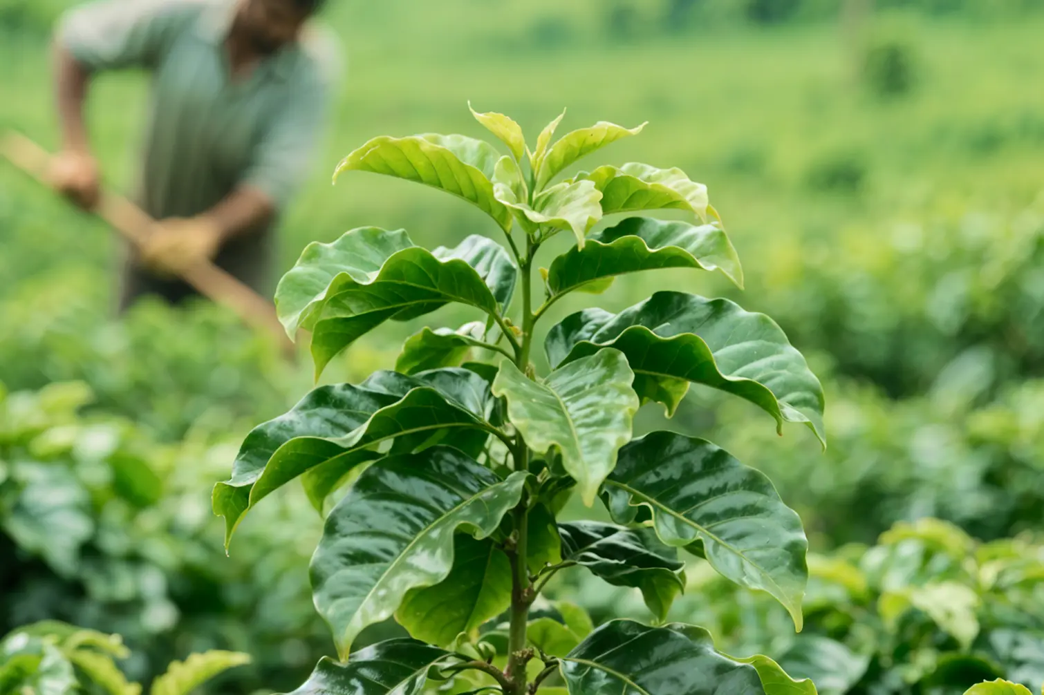 Planta de café en crecimiento cultivo de café en Chiapas proceso agrícola cafetal